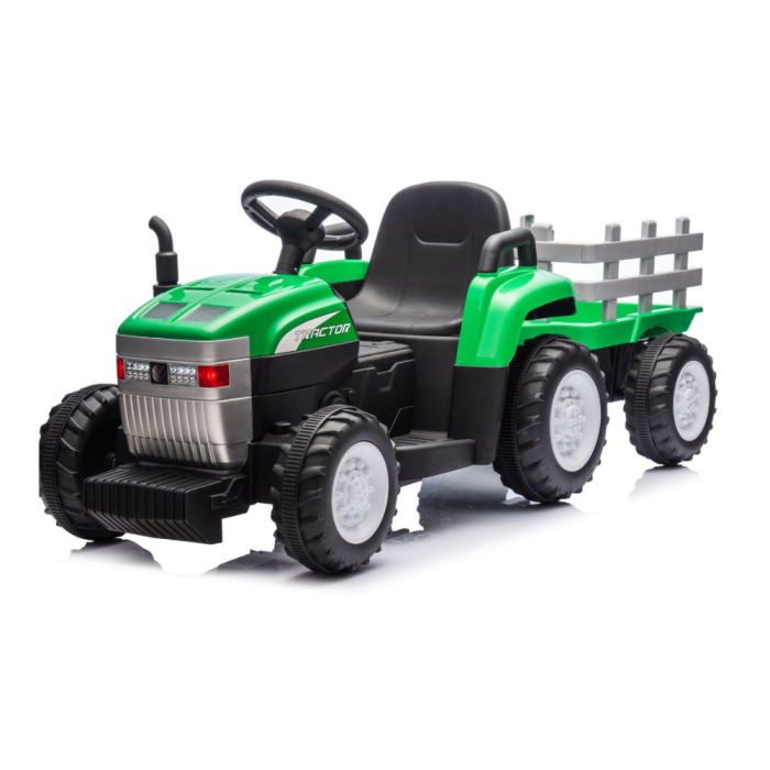 Tracteur Électrique 12V pour Enfants avec Remorque et Télécommande -Vert